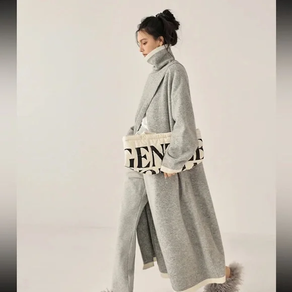 Gigi style High quality wool blend long slit turtleneck sweater